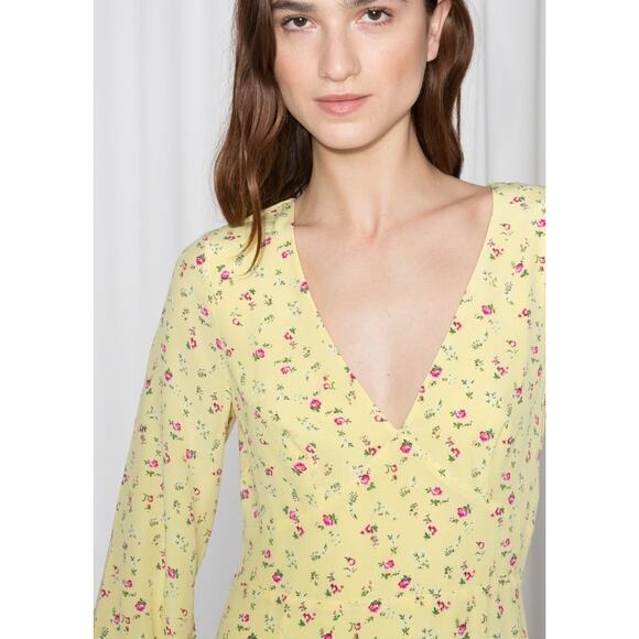 & Other Stories Floral Print Silk Mini Dress SIze 10 Yellow - Picture 4 of 14